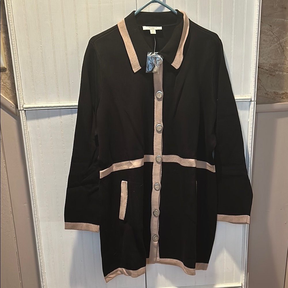 Button Down Sweater in Black and Tan